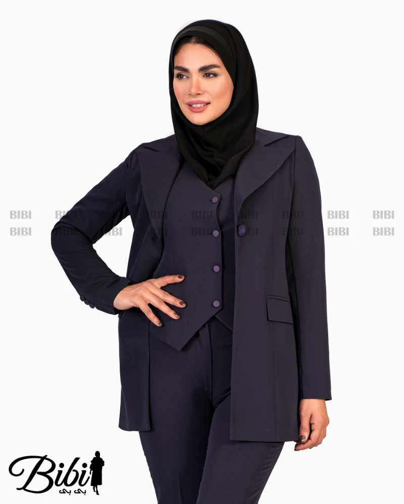 کت و شلوار ژیله دار فیونا یقه انگلیسی دوجیب کد 460385