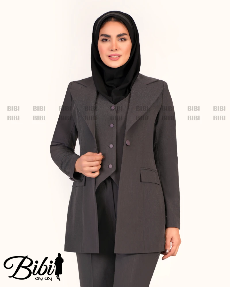 کت و شلوار ژیله دار فیونا یقه انگلیسی دوجیب کد 460385