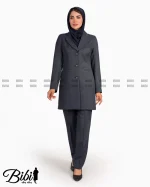مانتو شلوار فاستونی یقه بلیزر طرح دیپلمات راه راه کد 46011
