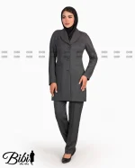 مانتو شلوار فاستونی یقه بلیزر طرح دیپلمات راه راه کد 46011